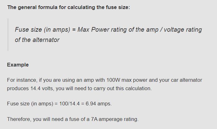 The general formula for calculating the fuse size